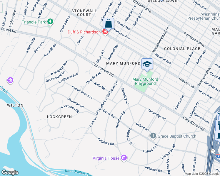 map of restaurants, bars, coffee shops, grocery stores, and more near 4700 Rolfe Road in Richmond