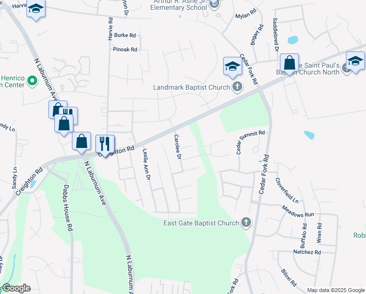 map of restaurants, bars, coffee shops, grocery stores, and more near in Richmond