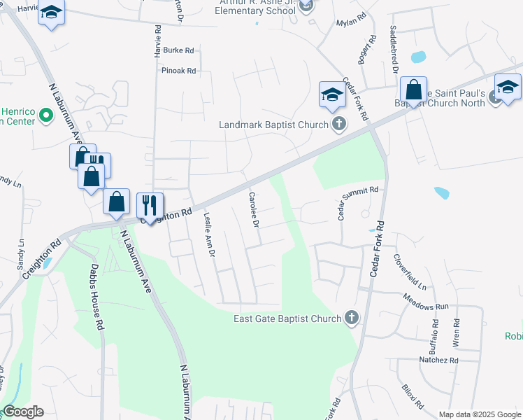 map of restaurants, bars, coffee shops, grocery stores, and more near in Richmond