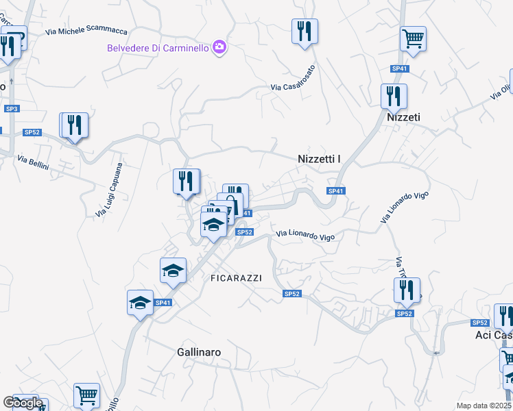 map of restaurants, bars, coffee shops, grocery stores, and more near 474 Via Acicastello in Aci Castello