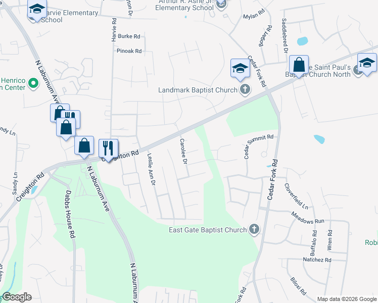 map of restaurants, bars, coffee shops, grocery stores, and more near in Richmond