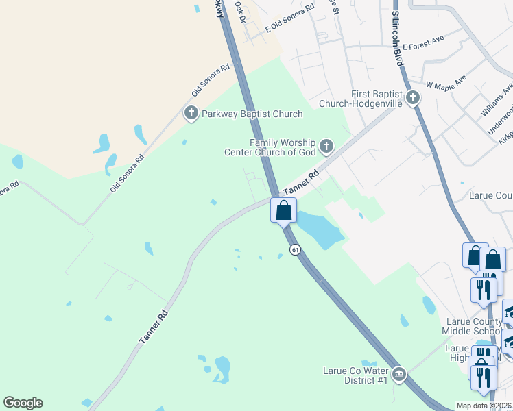 map of restaurants, bars, coffee shops, grocery stores, and more near 100 Global Drive in Hodgenville