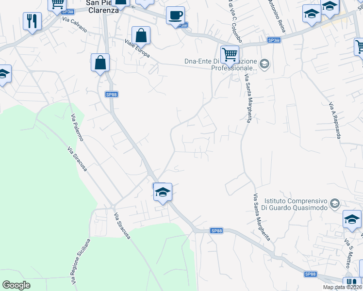 map of restaurants, bars, coffee shops, grocery stores, and more near 6 Via Pompeo Vecchio in Mascalucia