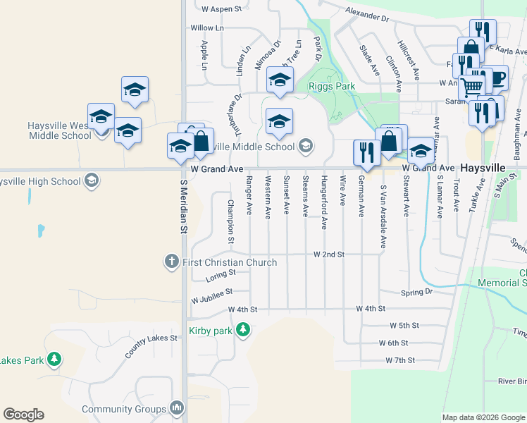 map of restaurants, bars, coffee shops, grocery stores, and more near 208 Western Avenue in Haysville