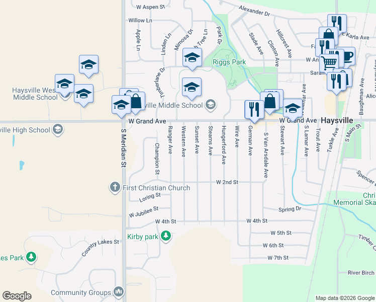 map of restaurants, bars, coffee shops, grocery stores, and more near 144 Western Ave in Haysville
