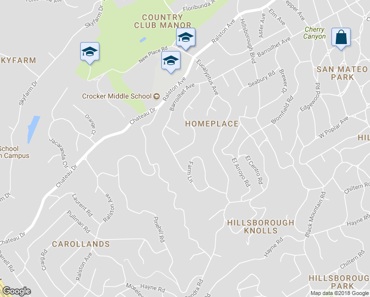 map of restaurants, bars, coffee shops, grocery stores, and more near 125 Stonepine Road in Burlingame
