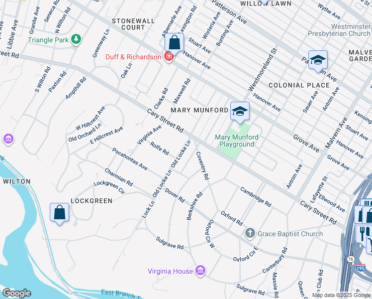 map of restaurants, bars, coffee shops, grocery stores, and more near 33 West Lock Lane in Richmond