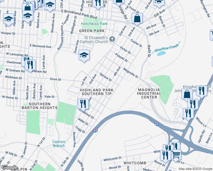 map of restaurants, bars, coffee shops, grocery stores, and more near 2300 4th Avenue in Richmond
