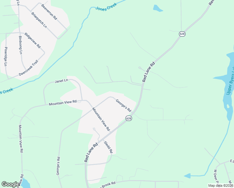 map of restaurants, bars, coffee shops, grocery stores, and more near 2553 George's Road in Powhatan