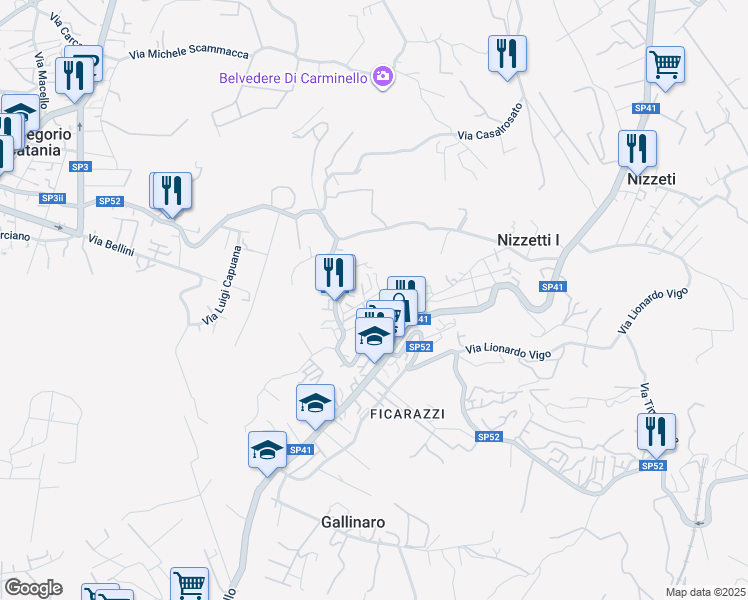 map of restaurants, bars, coffee shops, grocery stores, and more near 25 Via G. Grasso in Aci Castello