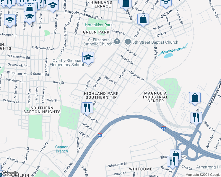map of restaurants, bars, coffee shops, grocery stores, and more near 2300 4th Avenue in Richmond