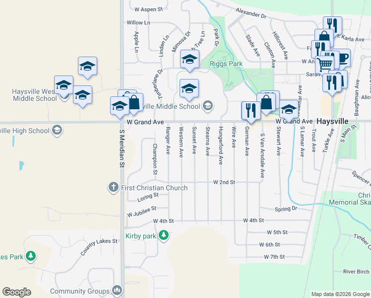 map of restaurants, bars, coffee shops, grocery stores, and more near 144 Western Ave in Haysville