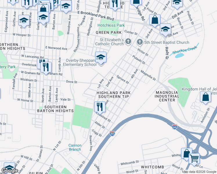map of restaurants, bars, coffee shops, grocery stores, and more near 2208 2nd Avenue in Richmond