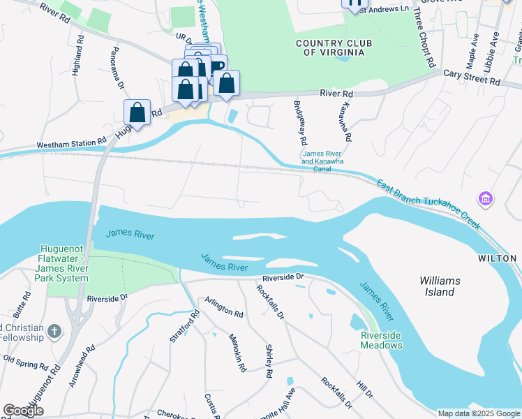 map of restaurants, bars, coffee shops, grocery stores, and more near 5999 River Road in Richmond