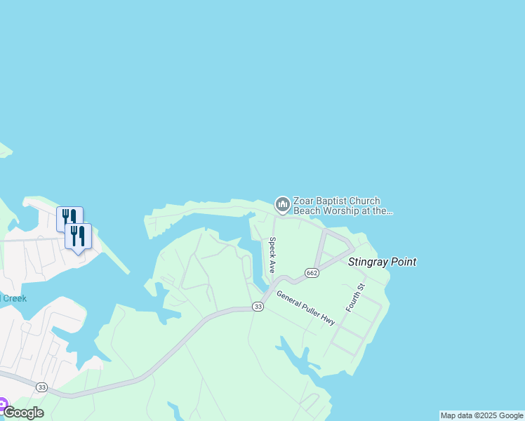 map of restaurants, bars, coffee shops, grocery stores, and more near Riverside Drive in Deltaville