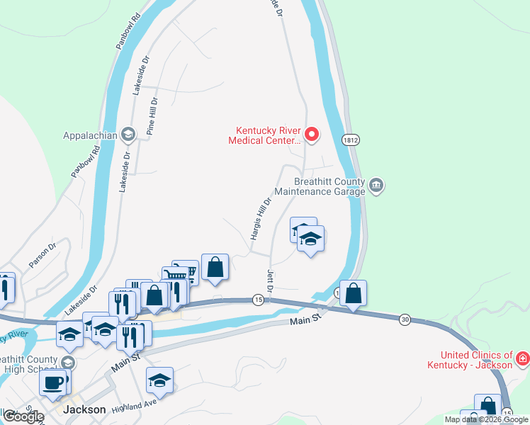 map of restaurants, bars, coffee shops, grocery stores, and more near 114 Hargis Hill Drive in Jackson