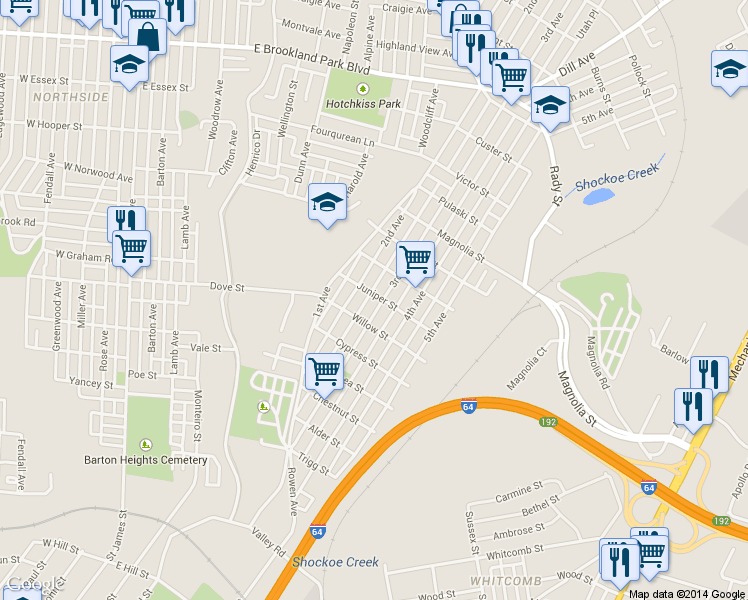 map of restaurants, bars, coffee shops, grocery stores, and more near 2212 3rd Avenue in Richmond