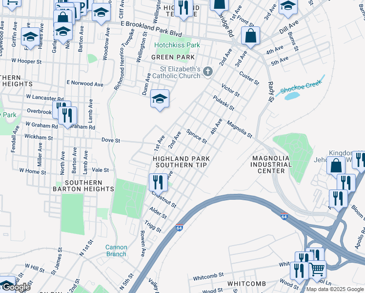 map of restaurants, bars, coffee shops, grocery stores, and more near 2212 3rd Avenue in Richmond