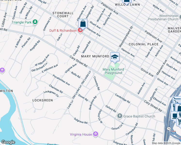 map of restaurants, bars, coffee shops, grocery stores, and more near 11 West Lock Lane in Richmond