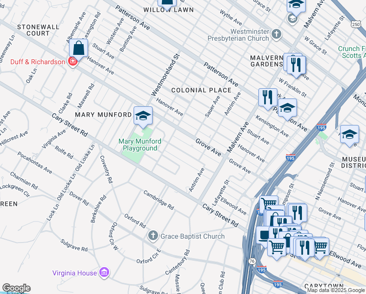 map of restaurants, bars, coffee shops, grocery stores, and more near 4218 Kingcrest Parkway in Richmond