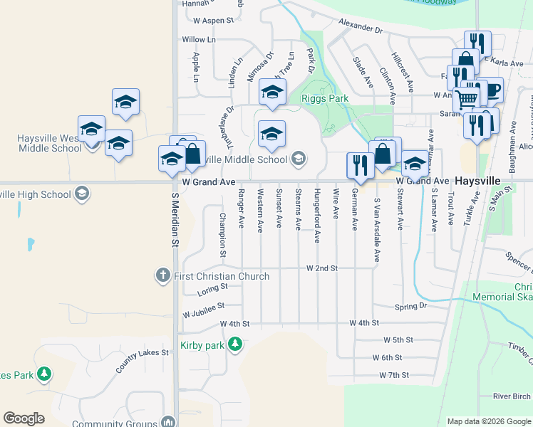 map of restaurants, bars, coffee shops, grocery stores, and more near 144 Western Ave in Haysville