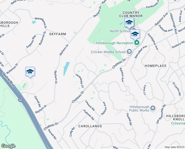 map of restaurants, bars, coffee shops, grocery stores, and more near 709 Jacaranda Circle in Hillsborough