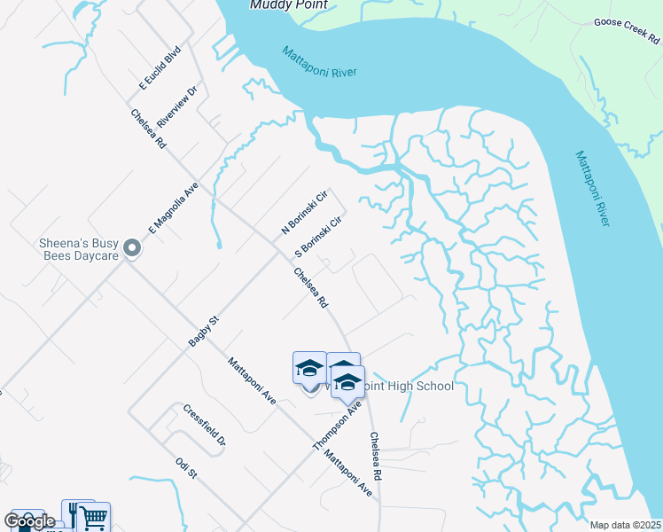 map of restaurants, bars, coffee shops, grocery stores, and more near 2960 Chelsea Road in West Point