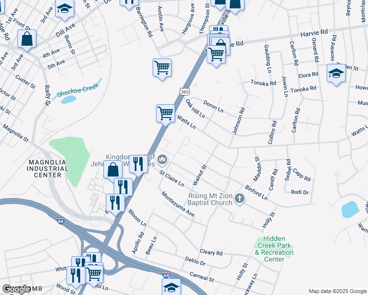 map of restaurants, bars, coffee shops, grocery stores, and more near 2888 Elkridge Circle in Richmond