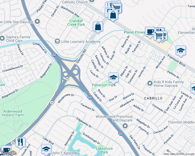 map of restaurants, bars, coffee shops, grocery stores, and more near 4536 Renato Court in Fremont