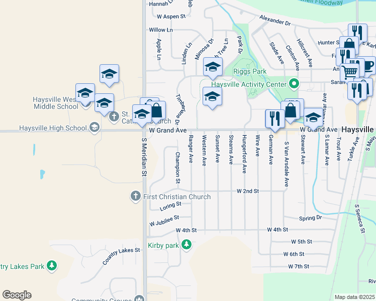 map of restaurants, bars, coffee shops, grocery stores, and more near 145 Ranger Avenue in Haysville