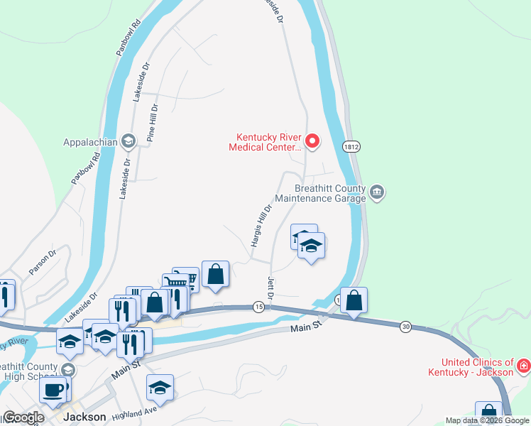 map of restaurants, bars, coffee shops, grocery stores, and more near 114 Hargis Hill Drive in Jackson