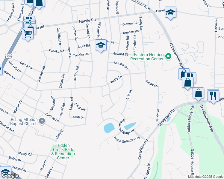 map of restaurants, bars, coffee shops, grocery stores, and more near 3005 Reynolds Road in Richmond