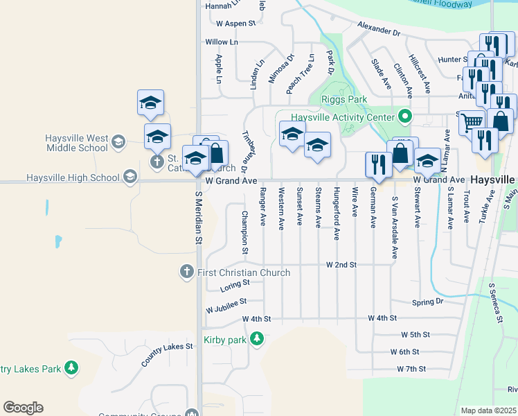 map of restaurants, bars, coffee shops, grocery stores, and more near 145 Ranger Avenue in Haysville