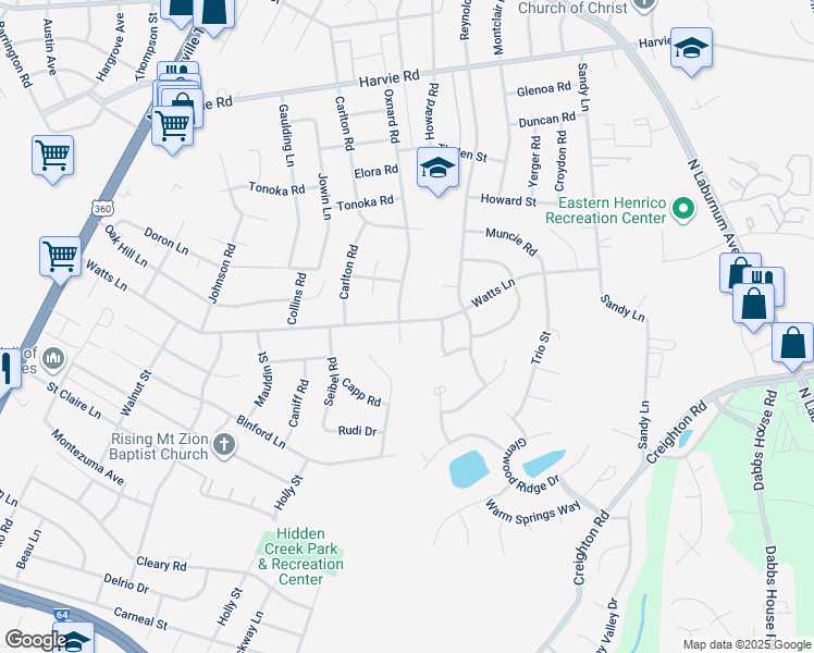 map of restaurants, bars, coffee shops, grocery stores, and more near 2231 Watts Court in Richmond