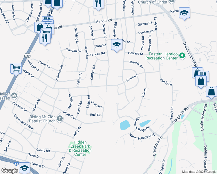 map of restaurants, bars, coffee shops, grocery stores, and more near 2231 Watts Court in Richmond