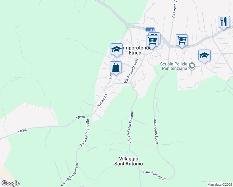 map of restaurants, bars, coffee shops, grocery stores, and more near 23 Vico Olivella in Camporotondo Etneo