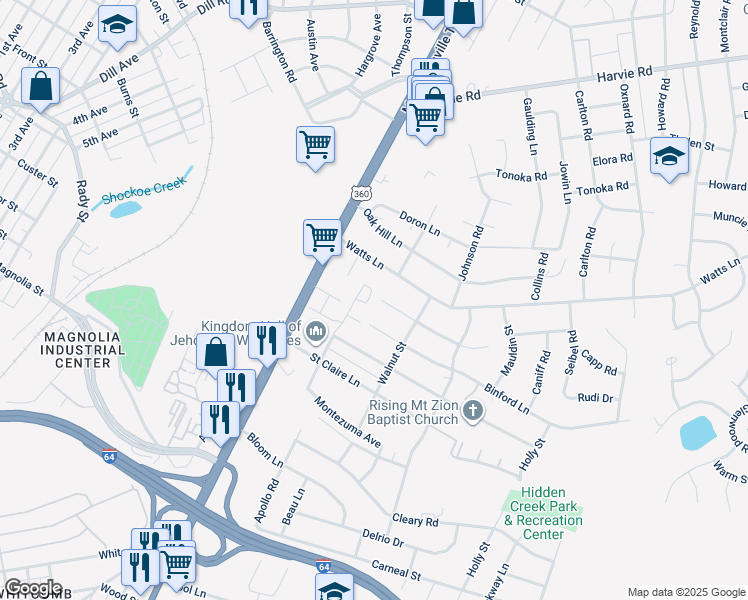 map of restaurants, bars, coffee shops, grocery stores, and more near 2872 Elkridge Circle in Richmond