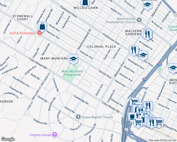 map of restaurants, bars, coffee shops, grocery stores, and more near 4228 Kingcrest Parkway in Richmond
