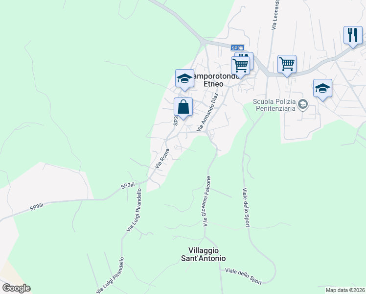 map of restaurants, bars, coffee shops, grocery stores, and more near 23 Vico Olivella in Camporotondo Etneo