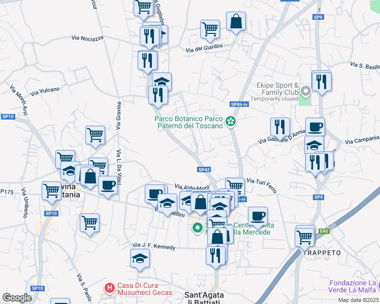 map of restaurants, bars, coffee shops, grocery stores, and more near 2/a Via Parco Cristallo in Tremestieri Etneo