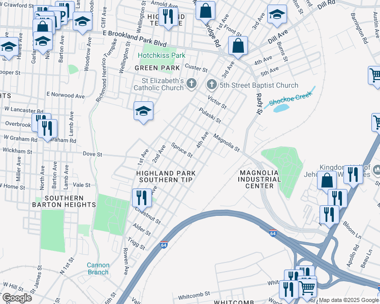 map of restaurants, bars, coffee shops, grocery stores, and more near 2318A 4th Avenue in Richmond