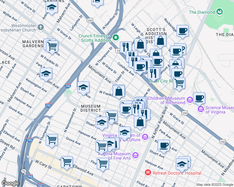 map of restaurants, bars, coffee shops, grocery stores, and more near in 
