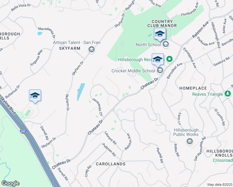 map of restaurants, bars, coffee shops, grocery stores, and more near 15 Orange Court in Hillsborough