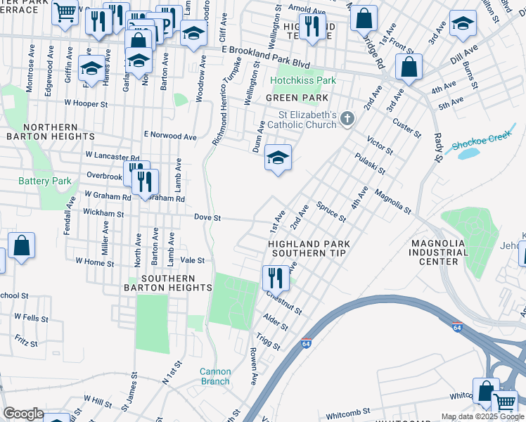map of restaurants, bars, coffee shops, grocery stores, and more near 2203 Althea Street in Richmond
