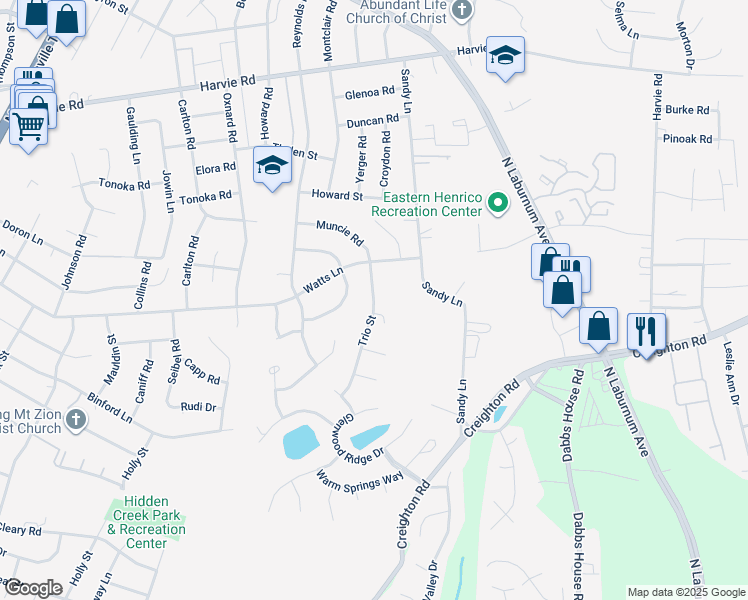 map of restaurants, bars, coffee shops, grocery stores, and more near 3001 Trio Street in Richmond