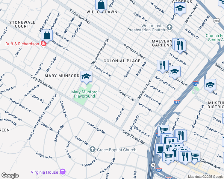 map of restaurants, bars, coffee shops, grocery stores, and more near 4309 Grove Avenue in Richmond