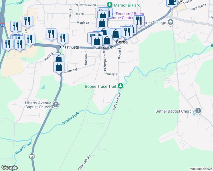 map of restaurants, bars, coffee shops, grocery stores, and more near 105 Phillips Street in Berea
