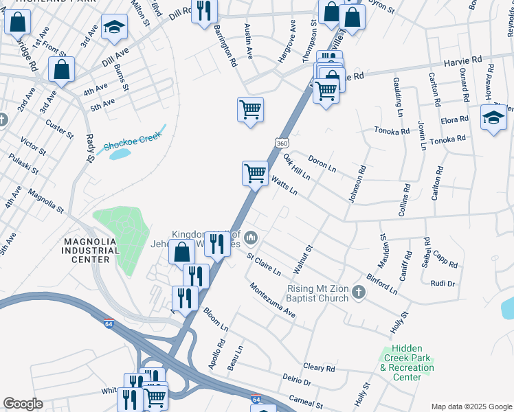 map of restaurants, bars, coffee shops, grocery stores, and more near 121 Colter Drive in Richmond