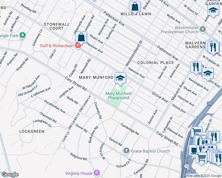 map of restaurants, bars, coffee shops, grocery stores, and more near 108 Westmoreland Street in Richmond
