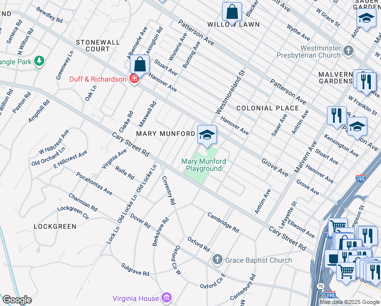map of restaurants, bars, coffee shops, grocery stores, and more near 108 Westmoreland Street in Richmond
